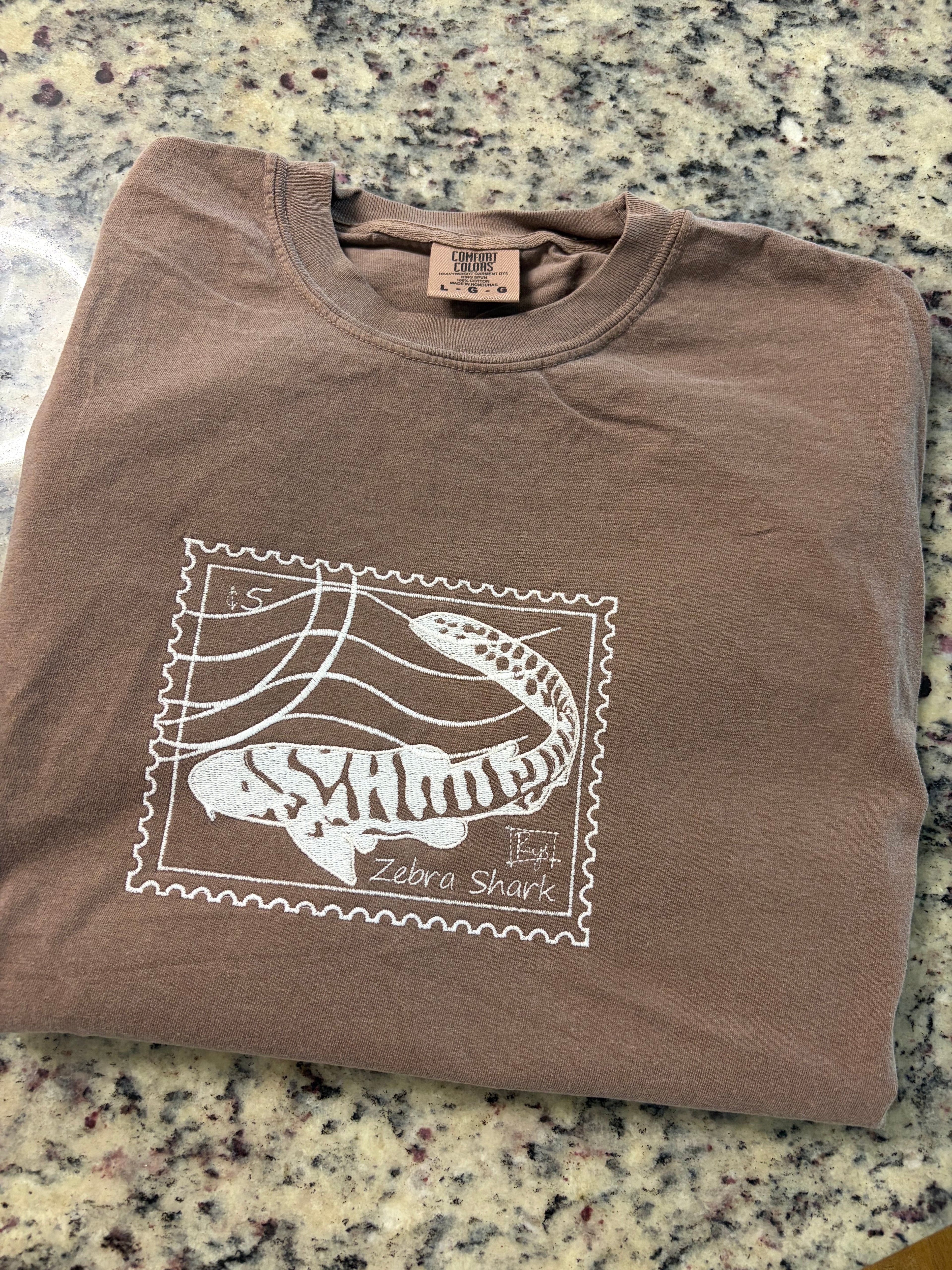 Zebra Shark Embroidered T-Shirt - 100% Cotton