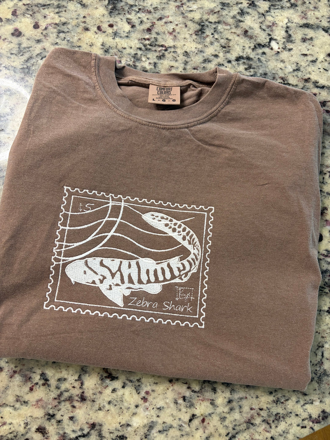 Zebra Shark Embroidered T-Shirt - 100% Cotton