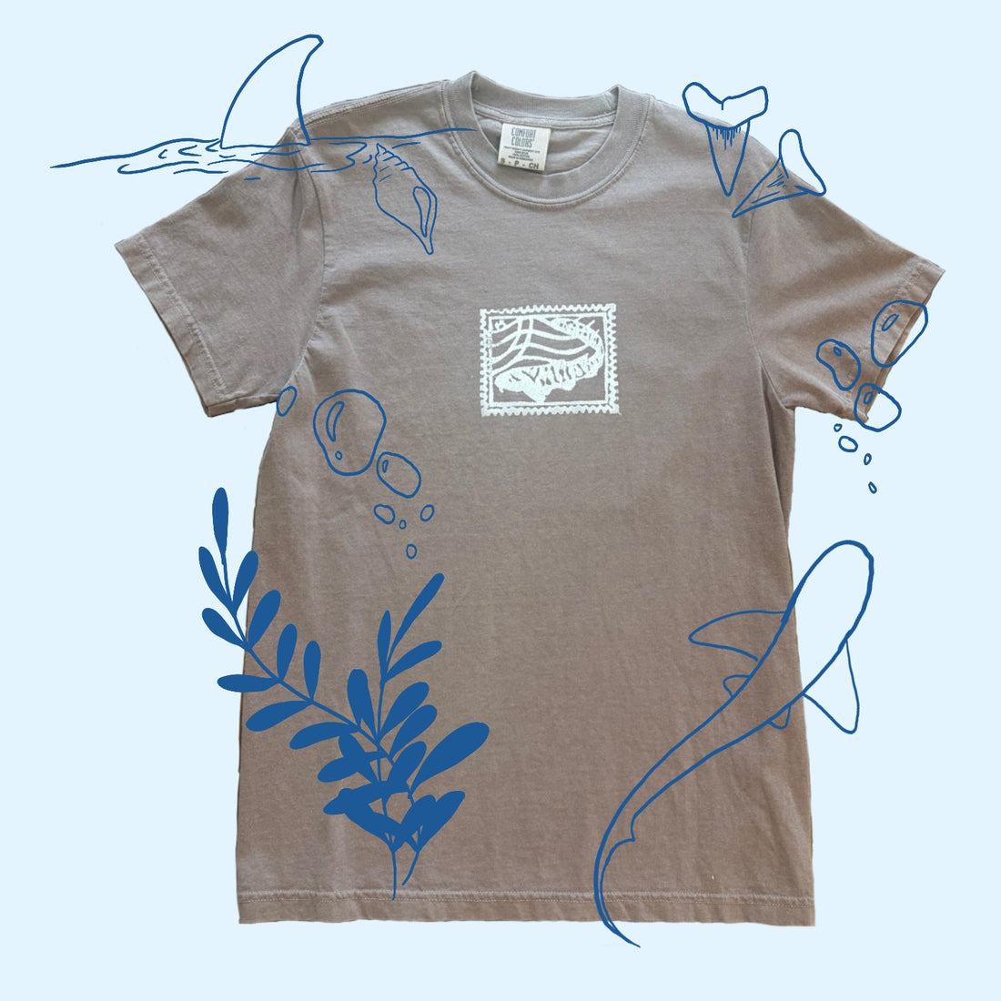 Zebra Shark Hand-Stamped T-Shirt - 100% Cotton