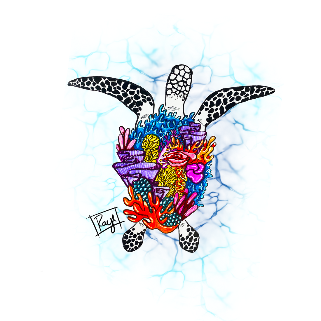 Coral Turtle Giclee Art on Canvas-Signed by Rachel Bowman