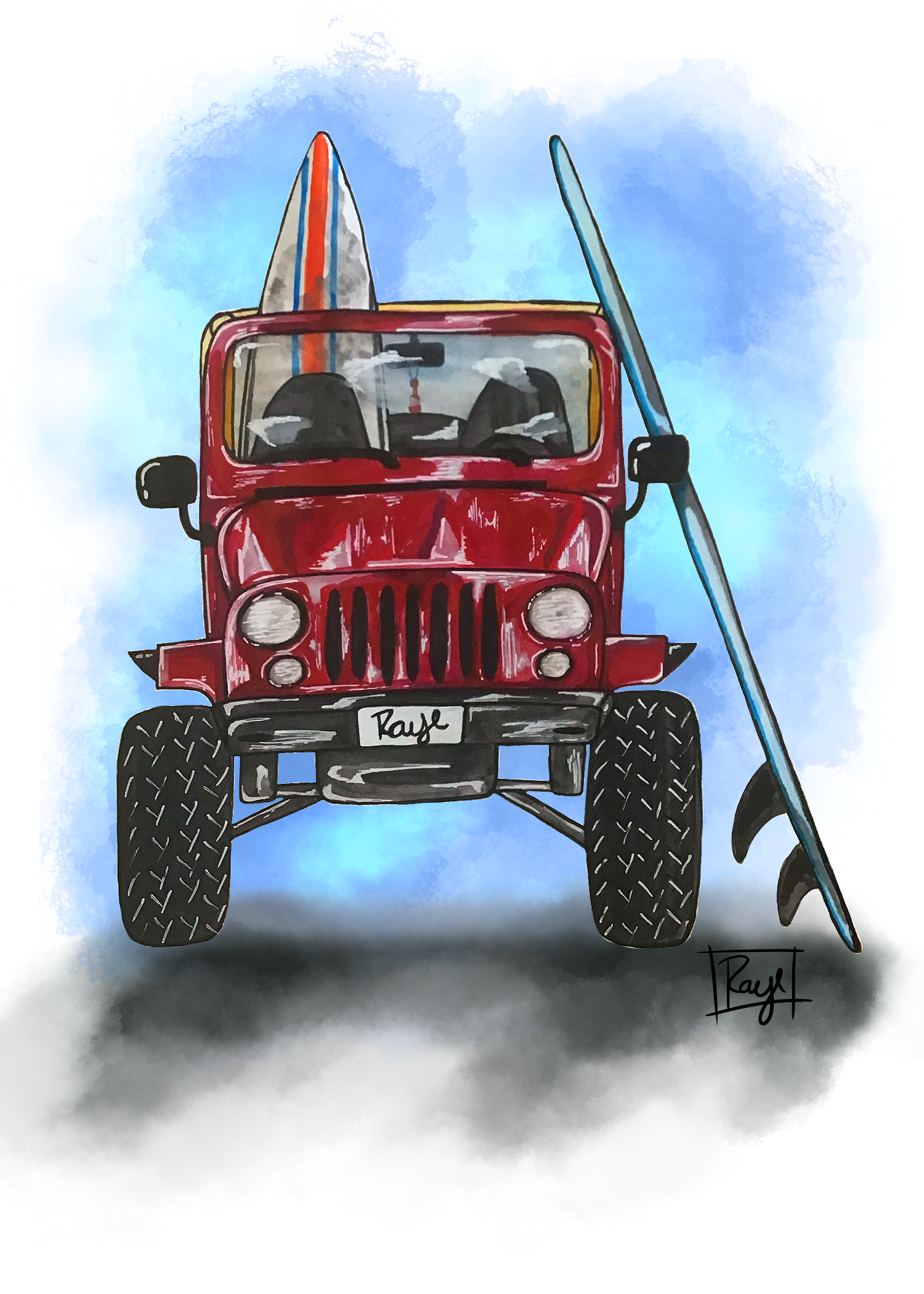 Giclee Art on Canvas-Beach Jeep-Raye&