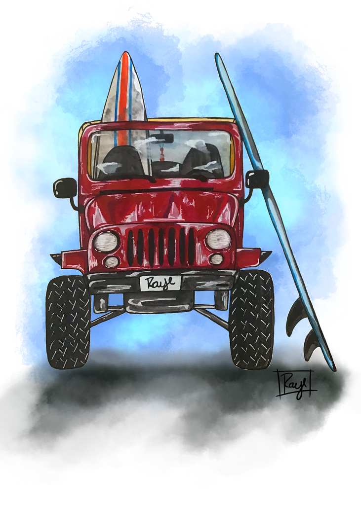 Giclee Art on Canvas-Beach Jeep